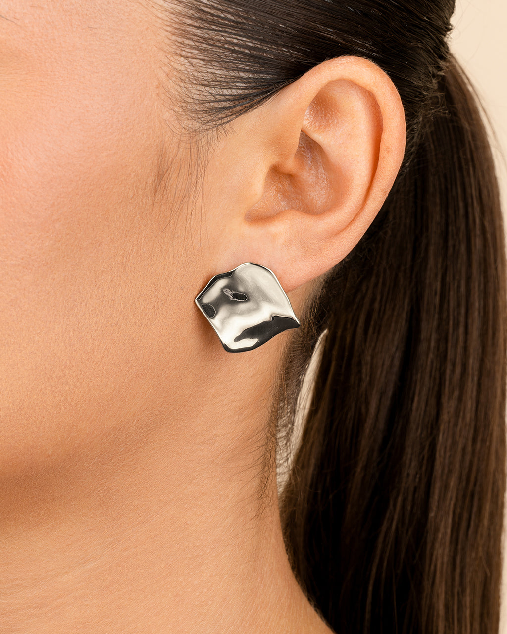 Sterling Silver Vivien Molten Square Statement Studs