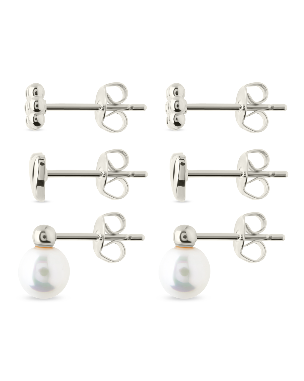 Sterling Silver Irene Pearl, Flower, & Heart Stud Earring Set of 3