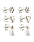 Sterling Silver Irene Pearl, Flower, & Heart Stud Earring Set of 3