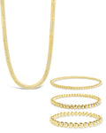 Beaded Bracelets & Herringbone Chain Necklace Set