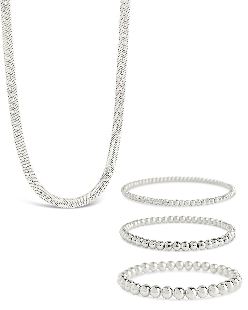 Beaded Bracelets & Herringbone Chain Necklace Set