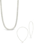 Delicate Threader Hoop Earrings & Herringbone Chain Necklace Set