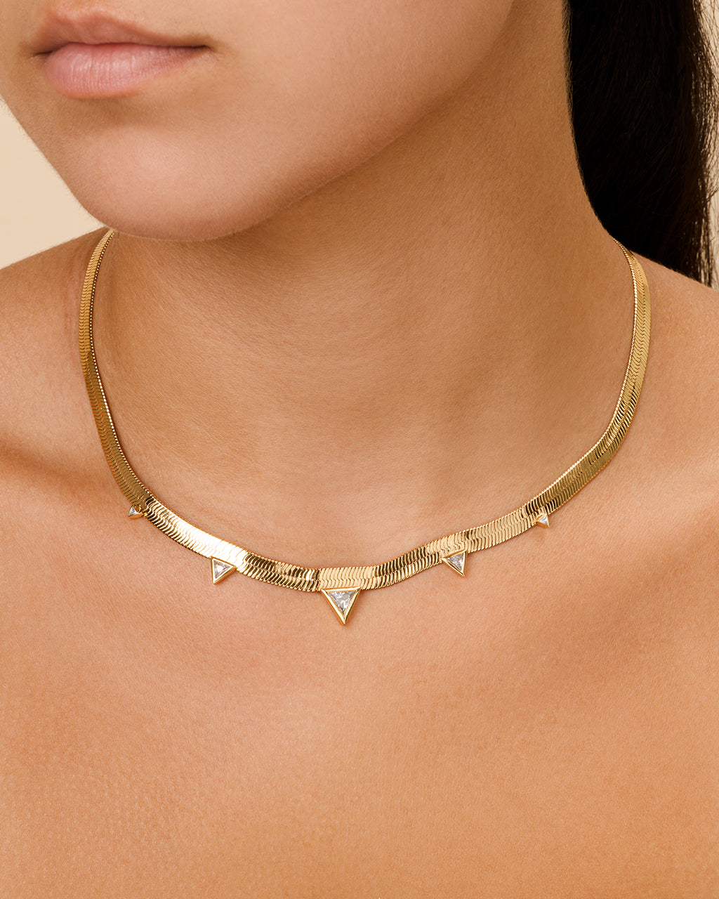 Brecken Stationed CZ Herringbone Necklace