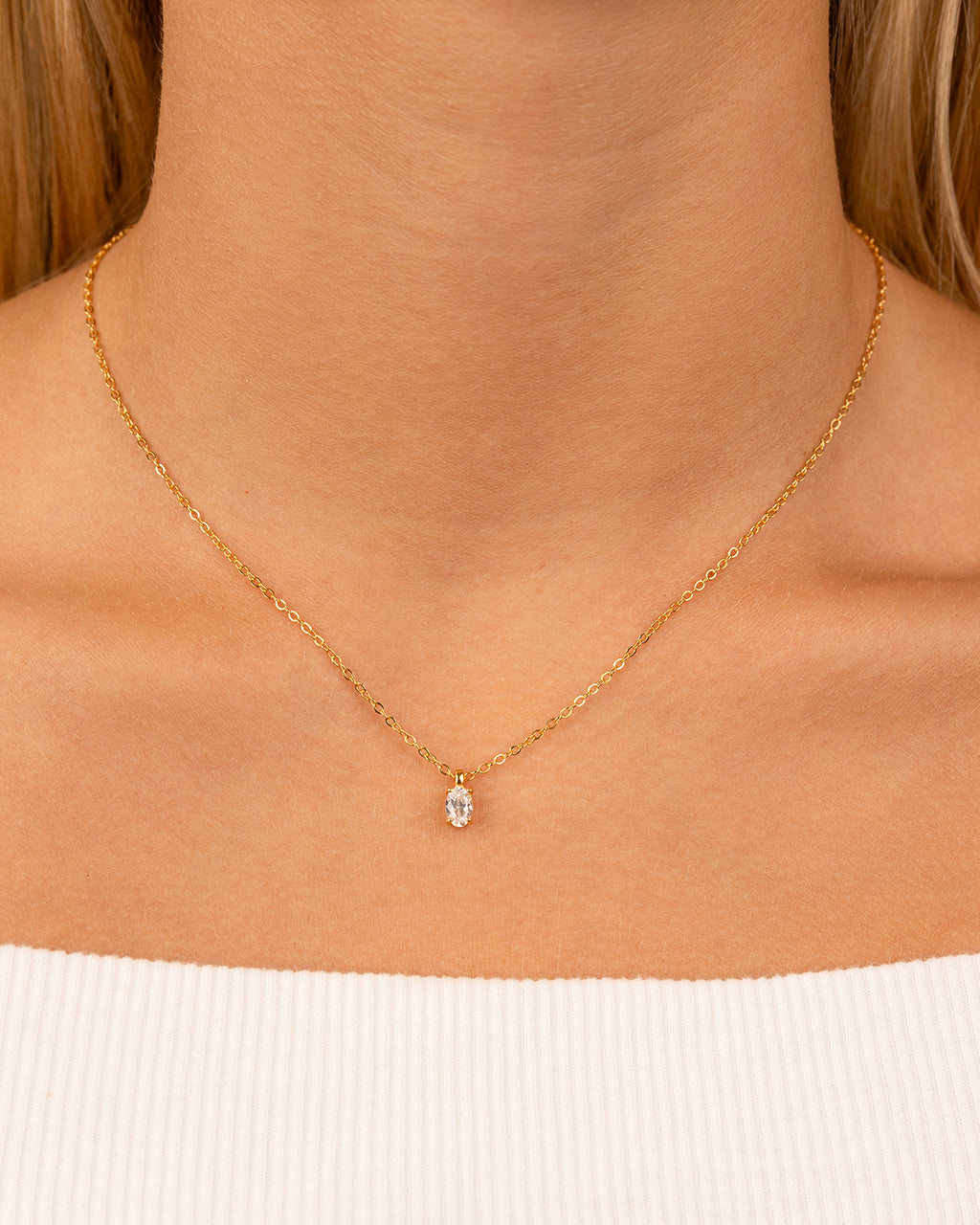 Sterling Silver Oval CZ Prong Set Pendant