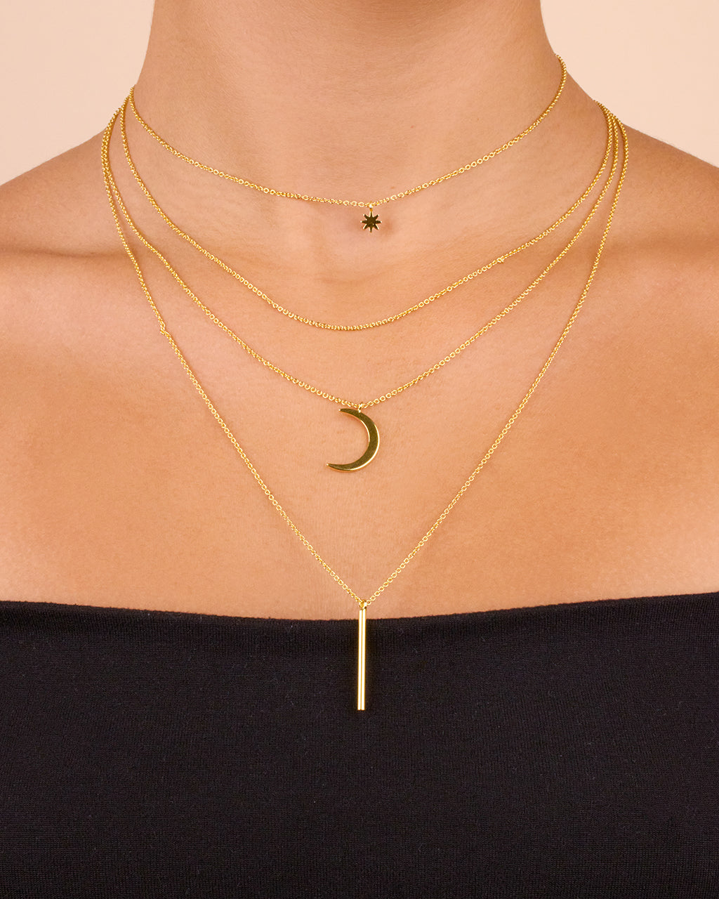 Crescent & Bar Multi Layer Necklace