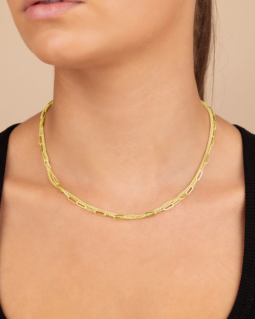 Emery Paperclip & Curb Chain Layered Necklace