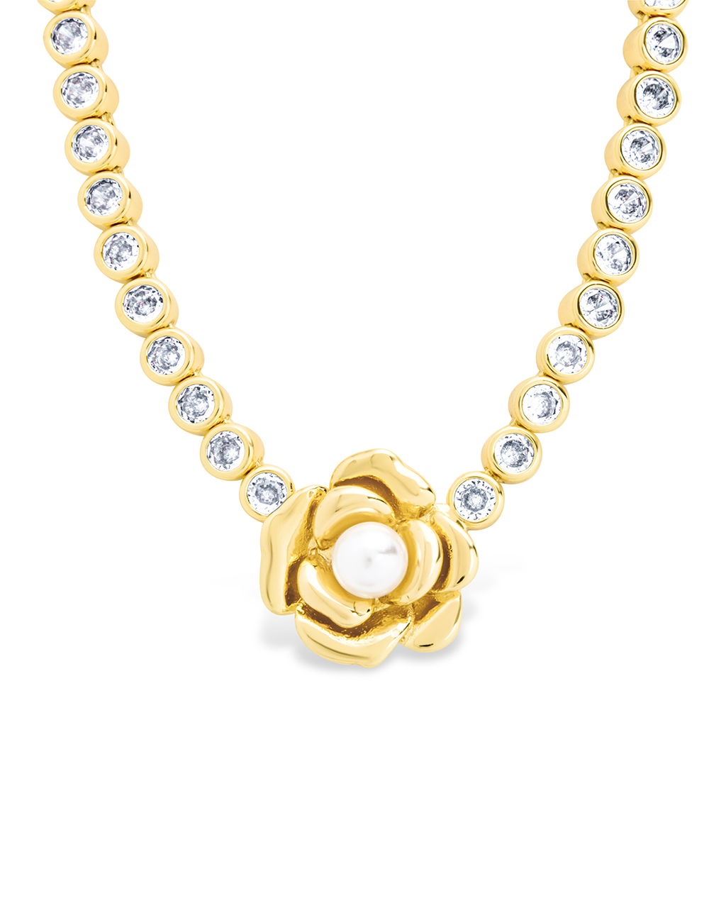 Rosa Pearl Flower CZ Tennis Necklace