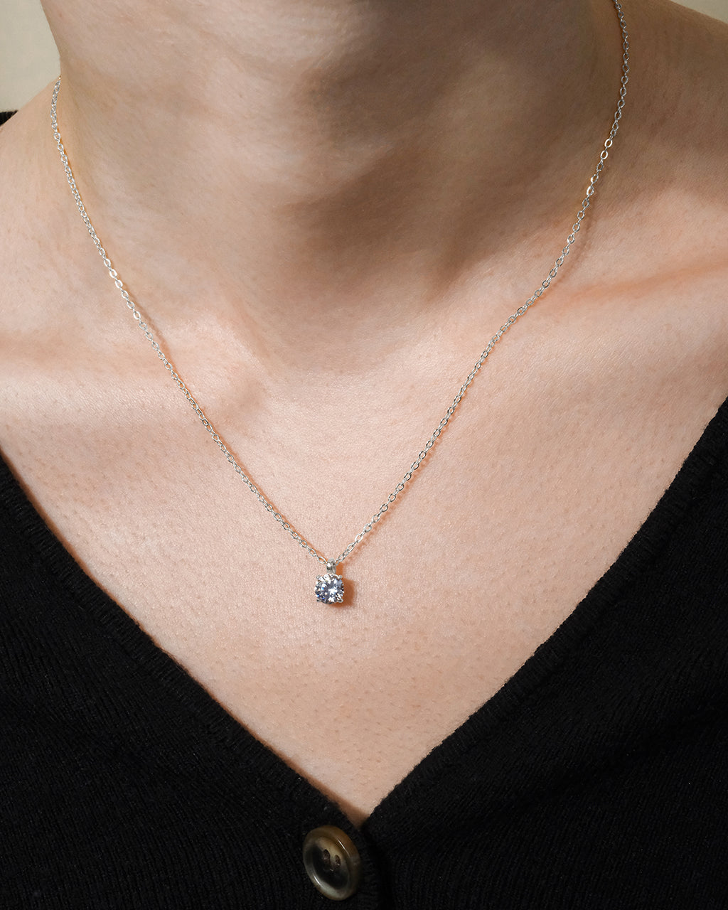 Sterling Silver Round CZ Prong Set Pendant