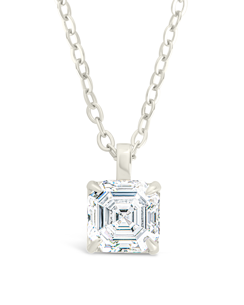 Sterling Silver Asscher Prong Set Pendant