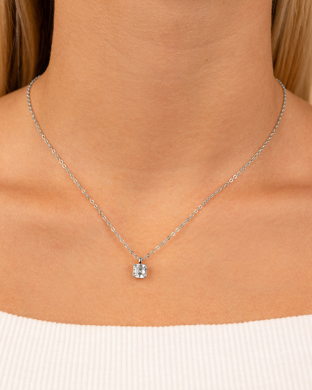 Sterling Silver Asscher Prong Set Pendant