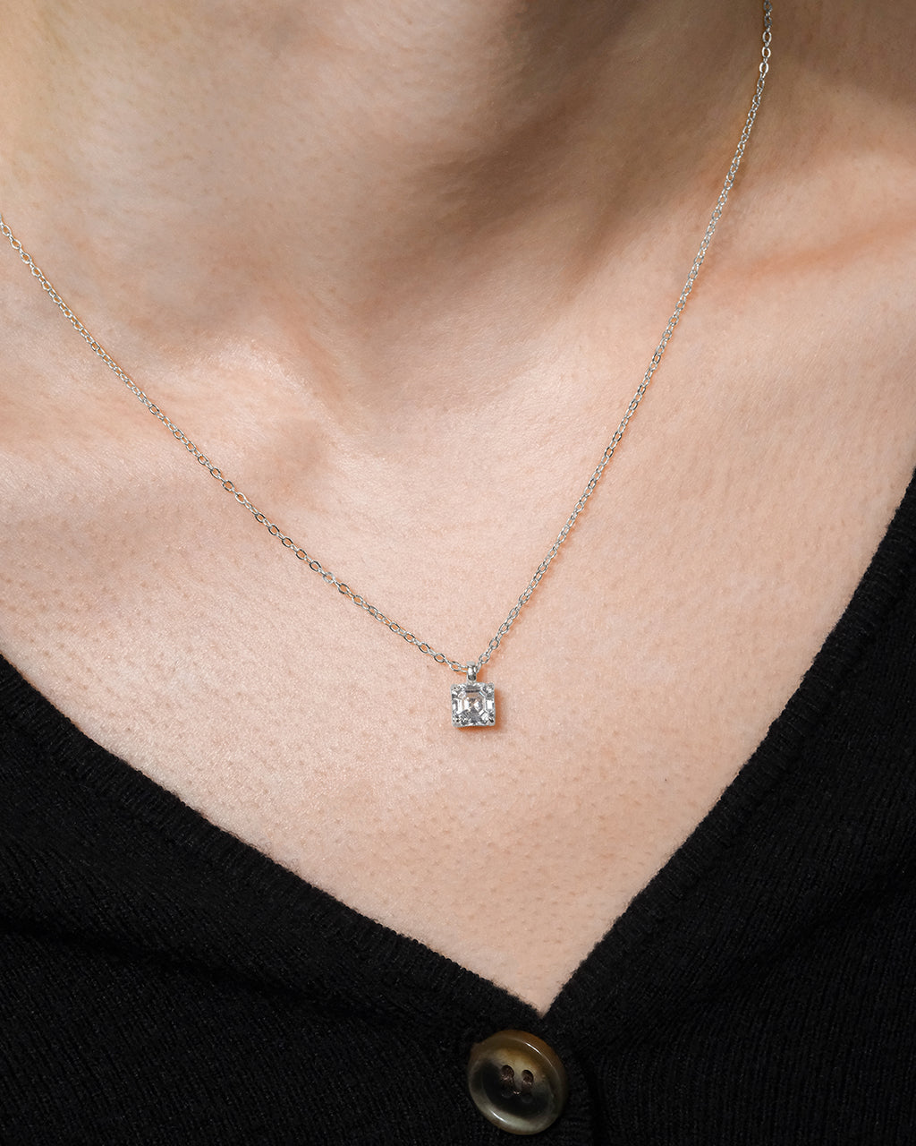 Sterling Silver Asscher Prong Set Pendant