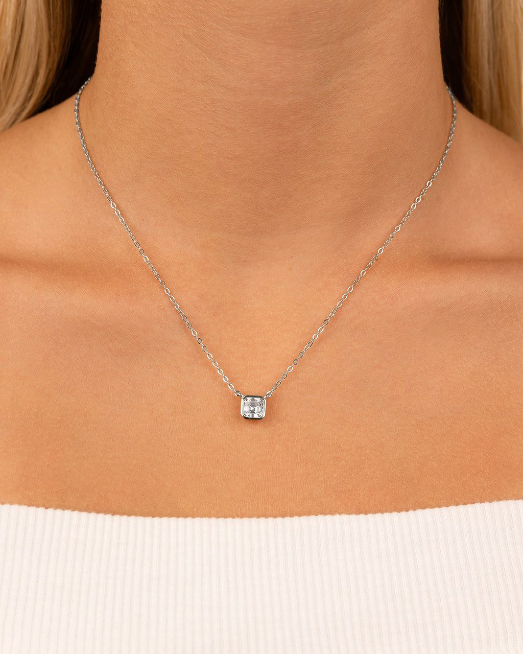 Sterling Silver Asscher Bezel Set Pendant