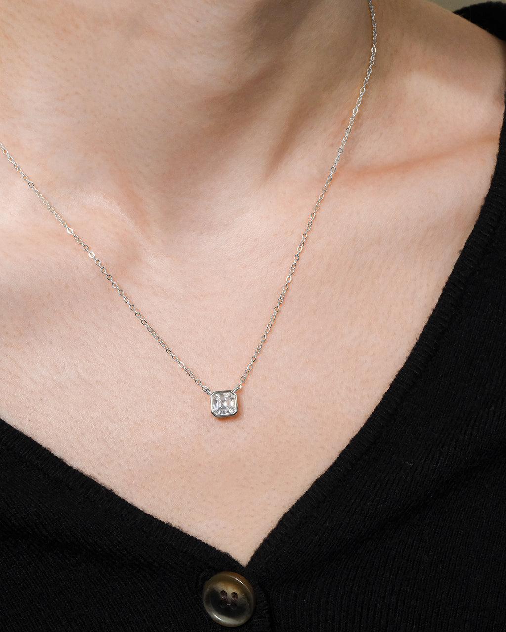 Sterling Silver Asscher Bezel Set Pendant