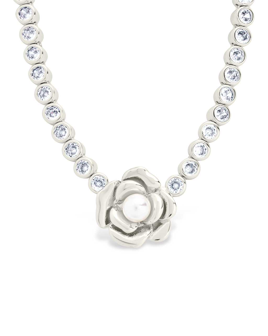 Rosa Pearl Flower CZ Tennis Necklace