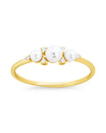 Sterling Silver Amber Triple Pearl CZ Studded Ring