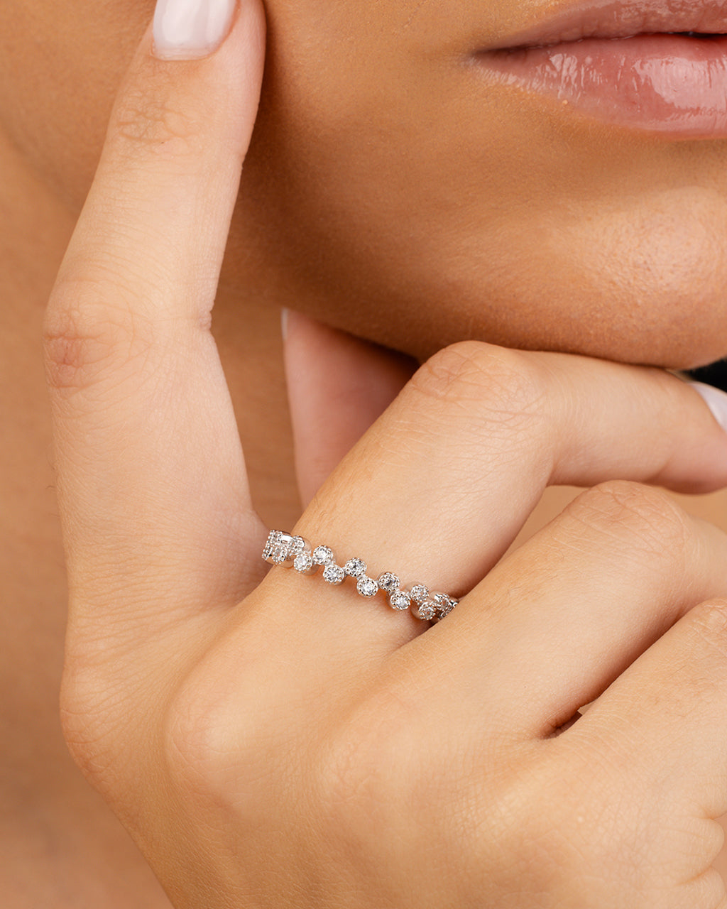 Sterling Silver Cubic Zirconia Bubbles Band Ring