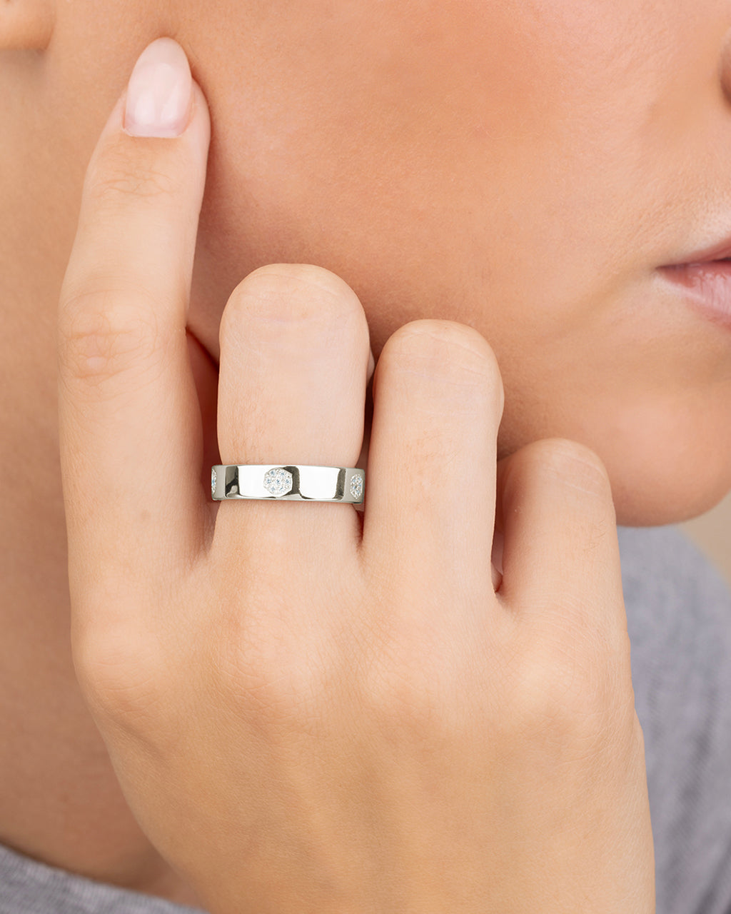 Sterling Silver CZ Station Band Ring