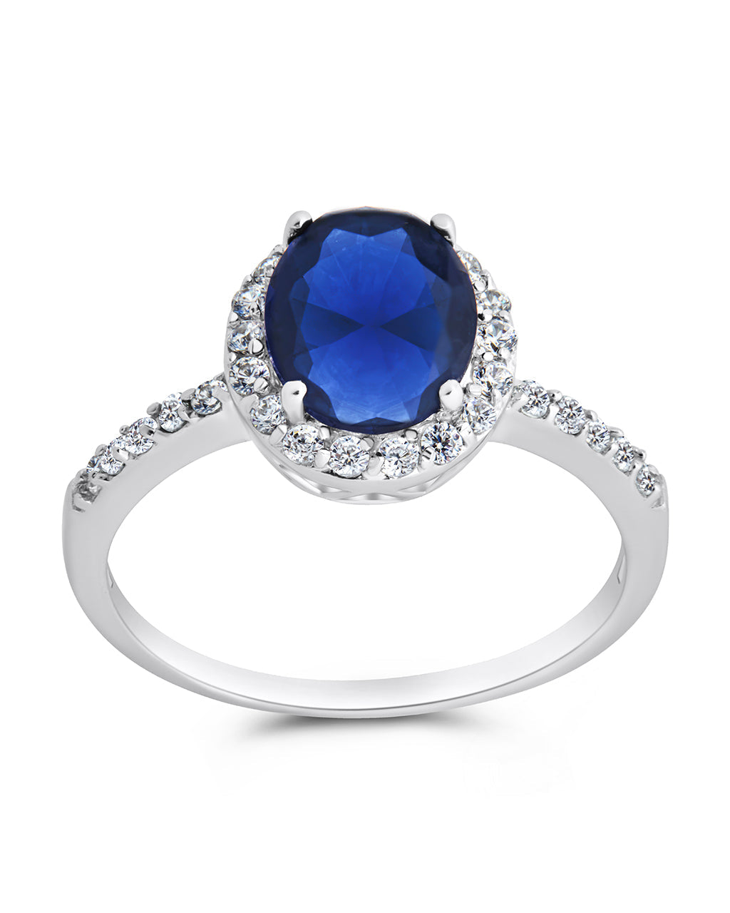 Sterling Silver Sapphire CZ Halo Ring