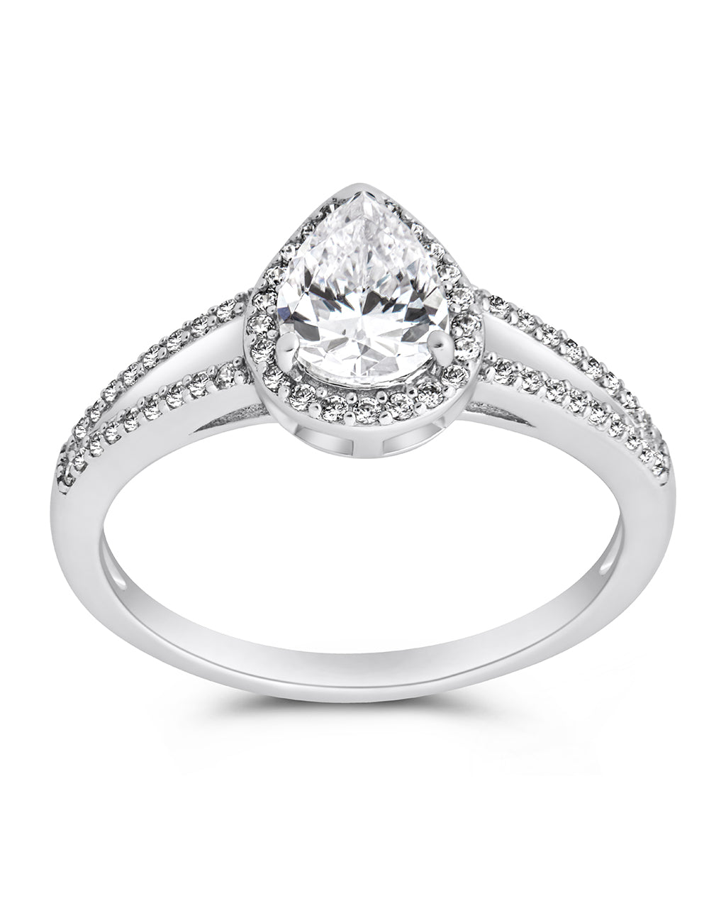Sterling Silver CZ Pear Cut Engagement Ring