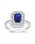 Sterling Silver Emerald Cut Sapphire CZ Cocktail Ring