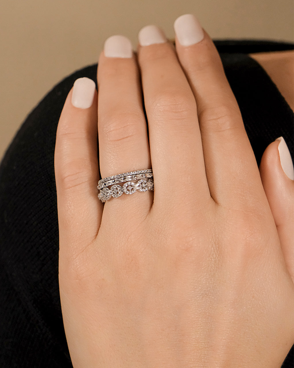 Sterling Silver Melody CZ Bezel Ring Set of 3