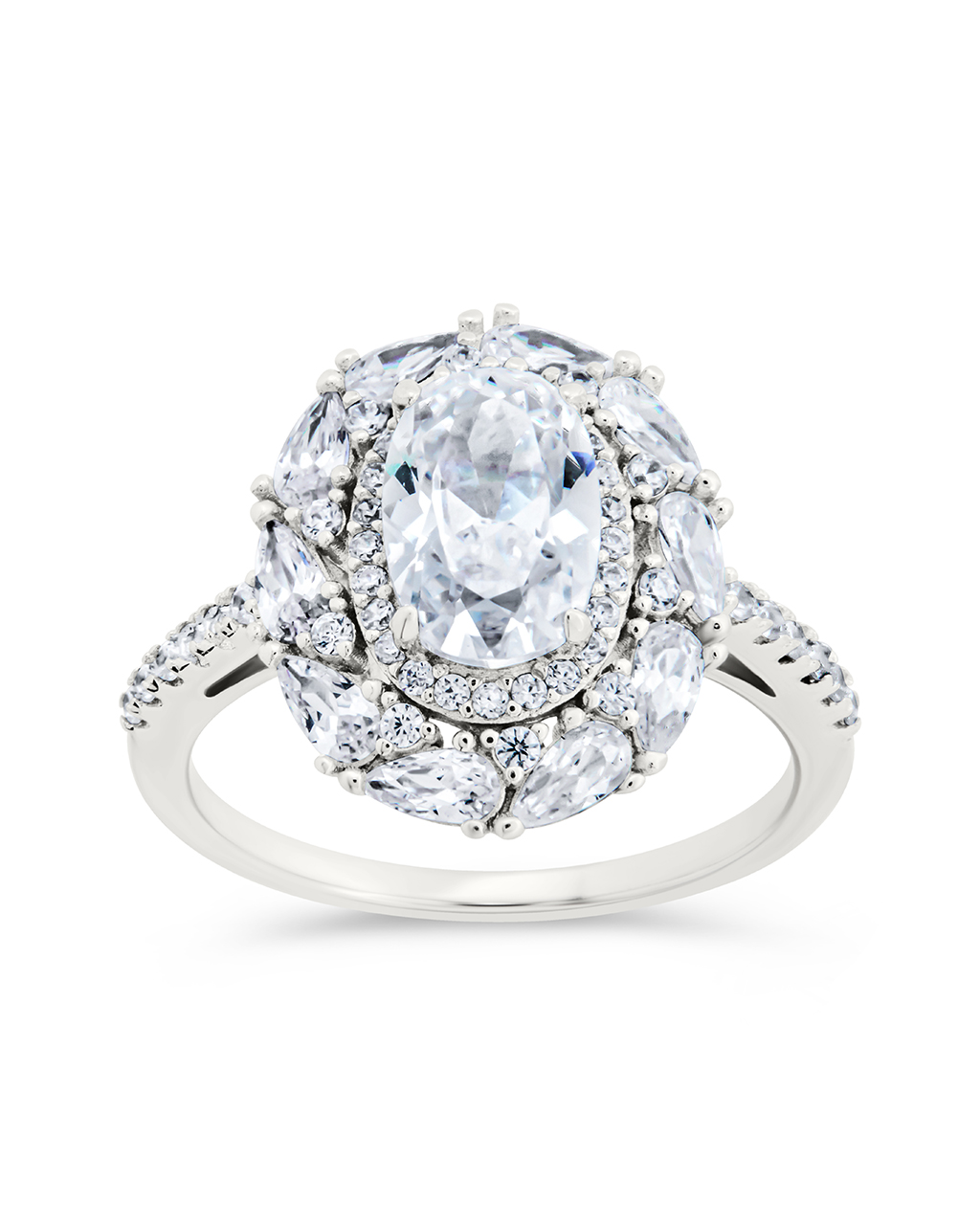 Sterling Silver Callie Oval CZ Border Ring