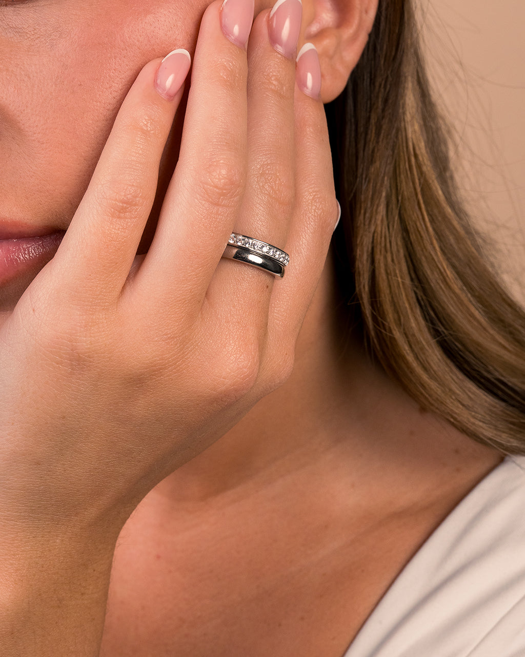 Sterling Silver Jackie CZ Stacking Ring Set of 2