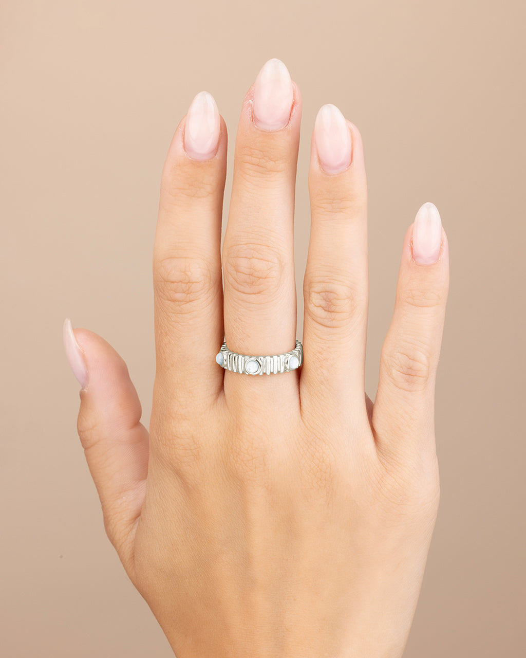 Sterling Silver Terry Pearl Studded Textured Ring