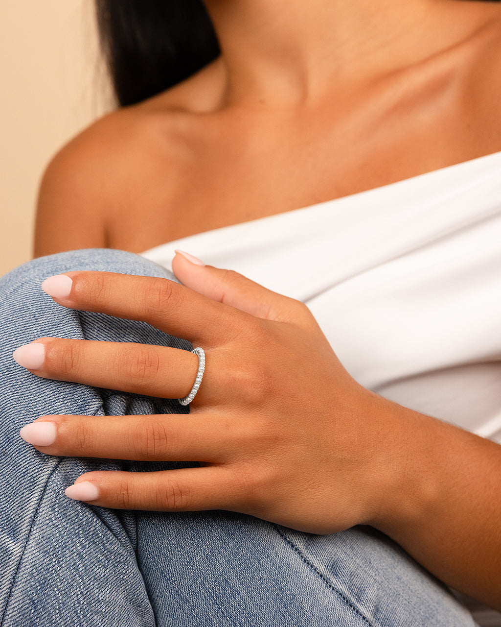 Sterling Silver Gianna Pearl Eternity Ring